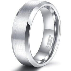 Men Tungsten Rings Finish Wedding Band Silver Black Comfort